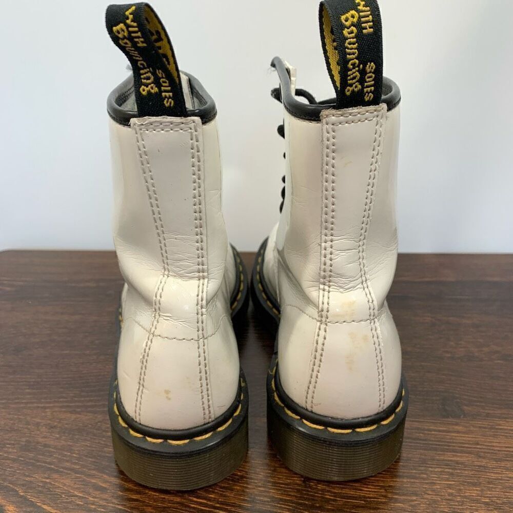 Dr Martens Women's Lace Up Block Heel Ankle Combat Boots White Black Size 6 - Picture 4 of 12